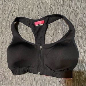 Under Armour Sports Bra Black and Pink Zip Front Size 32C Like New!